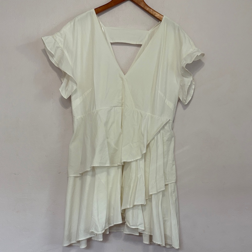 Anthropologie Ivory Ruffled V-Neck Tiered Blouse